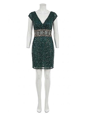 Shail K Beaded Silk Short Cocktail Dress in Teal/Bronze (view 1)