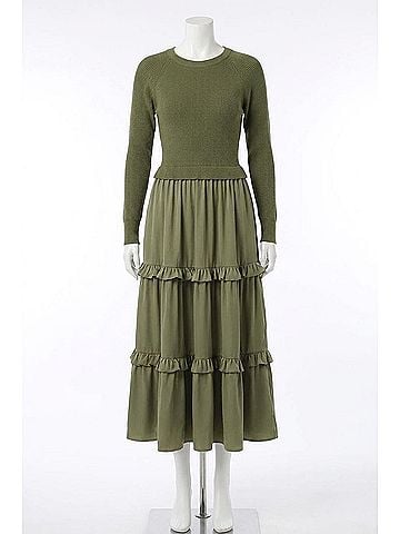 In February Hattie Knit Maxi Dress in Olive Green (view 1)