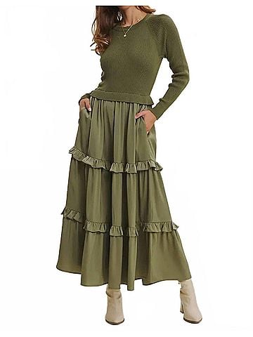 In February Hattie Knit Maxi Dress in Olive Green (view 2)