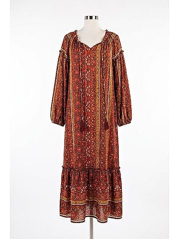 Easel Floral Printed Tiered Maxi Dress in Brown (view 1)