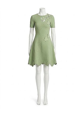Oscar De La Renta Ivy Cutout Detail Fit And Flare Knit Dress in Green (view 1)