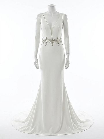 Demetrios Crepe Plunging Sculptured Gown in Ivory/Natural (view 1)