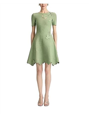 Oscar De La Renta Ivy Cutout Detail Fit And Flare Knit Dress in Green (view 2)