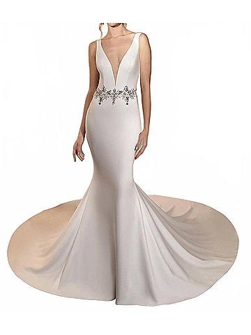 Demetrios Crepe Plunging Sculptured Gown in Ivory/Natural (view 2)