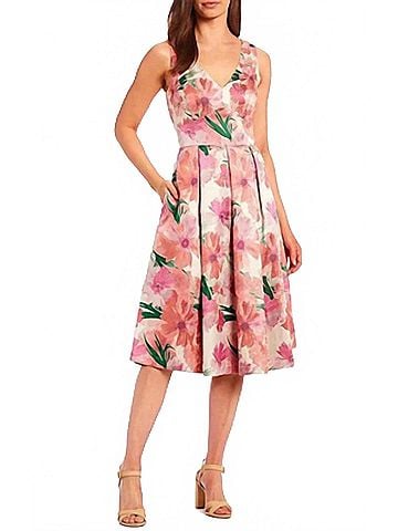 Eliza J Floral Print Fit And Flare Midi Dress in Pink (view 2)
