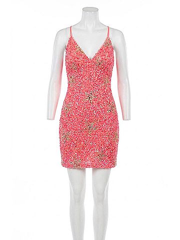 Scala Criss-Cross Back Mini Dress in Coral (view 1)