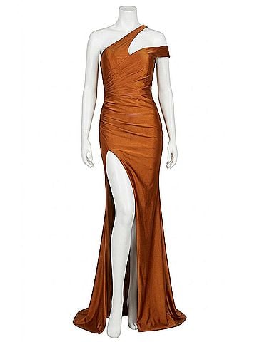 Jessica Angel One Shoulder Cut Out Jersey Gown in Burnt Orange (view 1)