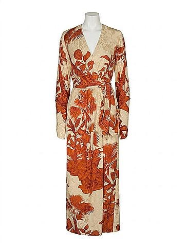 Johanna Ortiz Unmooring Wrap Dress in Ecru-Brown (view 1)