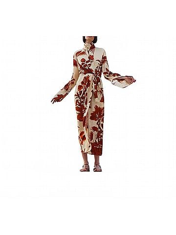 Johanna Ortiz Unmooring Wrap Dress in Ecru-Brown (view 2)