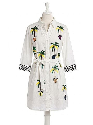 Berek My Sequins Palmtrees Shirt Dress in White (view 1)