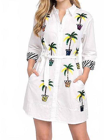 Berek My Sequins Palmtrees Shirt Dress in White (view 2)