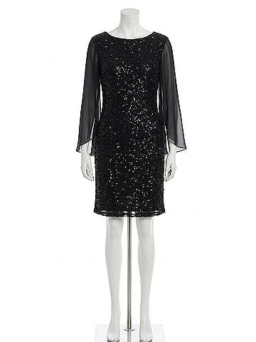 Connected Apparel Midi Chiffon Sleeve Dress in Black (view 1)