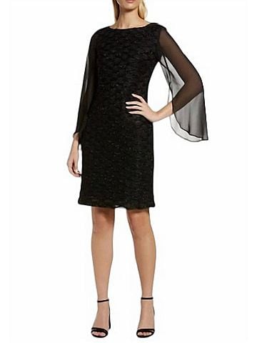 Connected Apparel Midi Chiffon Sleeve Dress in Black (view 2)