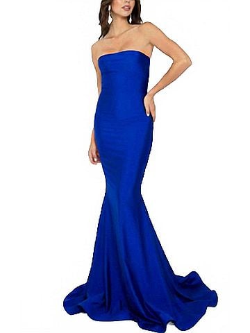 Atria Clothing Plain Jersey Strapless Gown in Signature Royal (view 2)