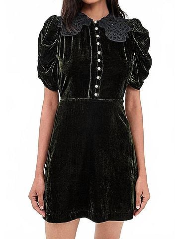 Sea New York Norabelle Velvet Mini Dress in Olive (view 2)