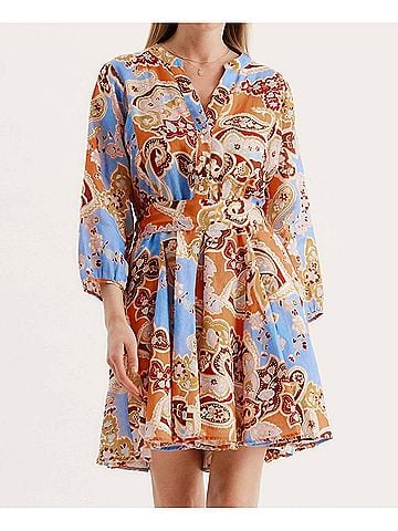 Tyler Boe Gabriella Linen Dress in Blue Paisley (view 2)