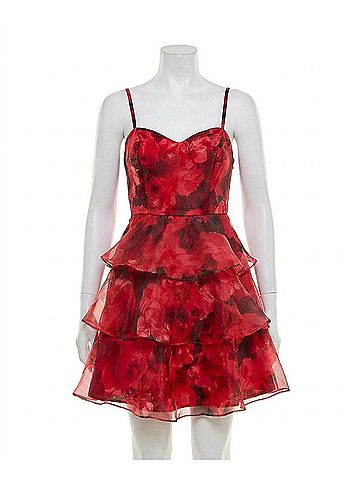 BCX Elegant Ruffle Fit &amp; Flare Dress in Red (view 1)