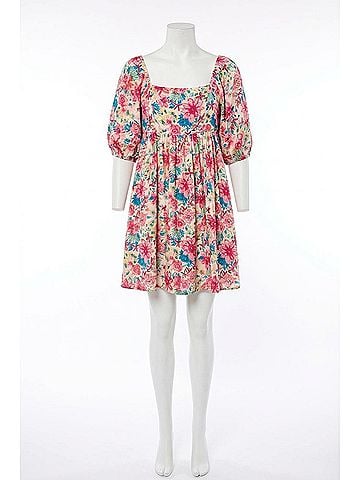 In the Beginning Squareneck Mini Dress in Pink Floral (view 1)