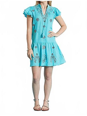 Tyler Boe Aimee Embroidery Linen Dress in Seaside (view 2)