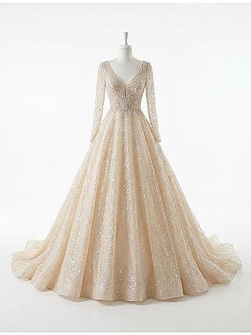 Demetrios Karmen Beaded Tulle Gown in Ivory/Natural (view 1)
