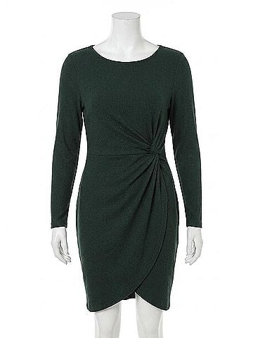 Gilli Long Sleeve Waist Twist Dress in Dark Olive (view 1)