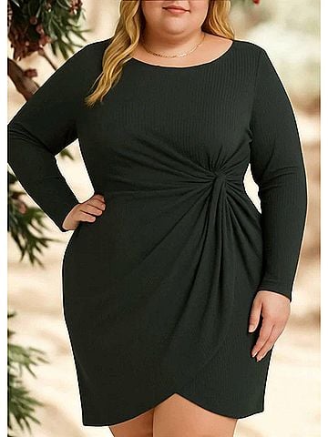 Gilli Long Sleeve Waist Twist Dress in Dark Olive (view 2)
