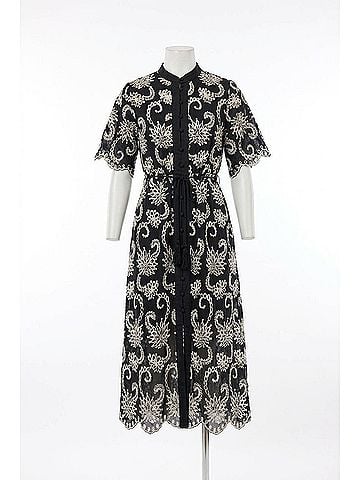 Ellison Eyelet Elegance Midi Dress in Black (view 1)