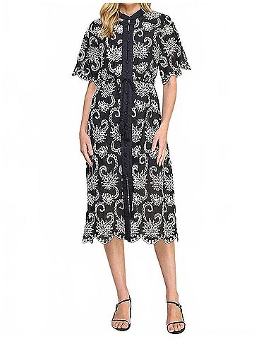 Ellison Eyelet Elegance Midi Dress in Black (view 2)