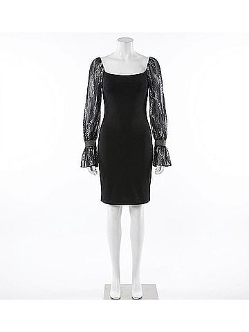 Julian Chang Women's Scoop Neck Long Sleeve Dress in Black (view 1)