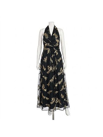 Donna Karan Collection New York Halter-Neck Maxi Dress in Black Gold (view 1)