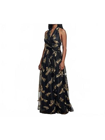 Donna Karan Collection New York Halter-Neck Maxi Dress in Black Gold (view 2)