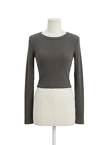 Enza Costa Supima Baby Rib Long Sleeve Cropped Top in Slate (view 1)