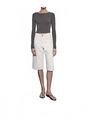 Enza Costa Supima Baby Rib Long Sleeve Cropped Top in Slate (view 2)