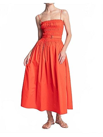 Karina Grimaldi Panama Smocked Midi Dress in Naranja (view 2)