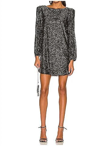 BB Dakota Long Sleeve Sequin Shift Mini Dress in Gunmetal (view 2)