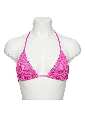 Luli Fama Bella Seamless Triangle Top in Metallic Hot Pink (view 1)
