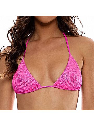 Luli Fama Bella Seamless Triangle Top in Metallic Hot Pink (view 2)