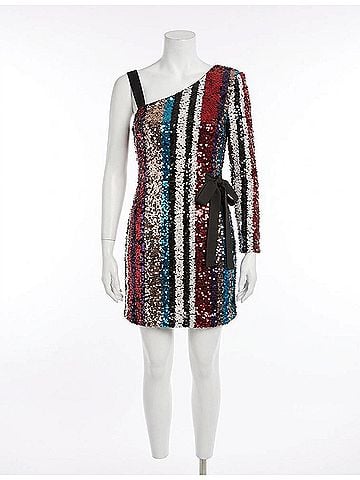 Armani Exchange Sequin One Shoulder Mini Dress in Red (view 1)