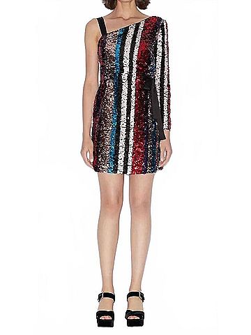 Armani Exchange Sequin One Shoulder Mini Dress in Red (view 2)