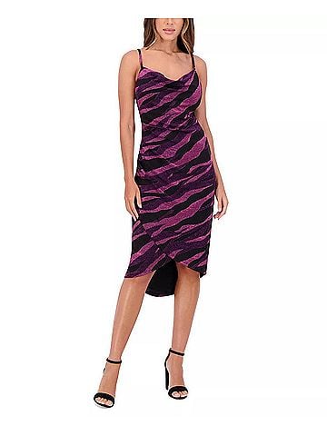 Siena Studio Wavy-Print Tulip-Hem Bodycon Dress in Purple (view 2)