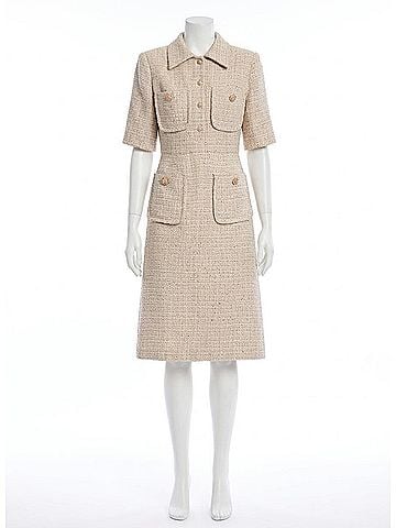 Elie Saab Sequin Thread Tweed Midi Dress in Brown Su (view 1)