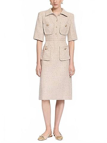 Elie Saab Sequin Thread Tweed Midi Dress in Brown Su (view 2)