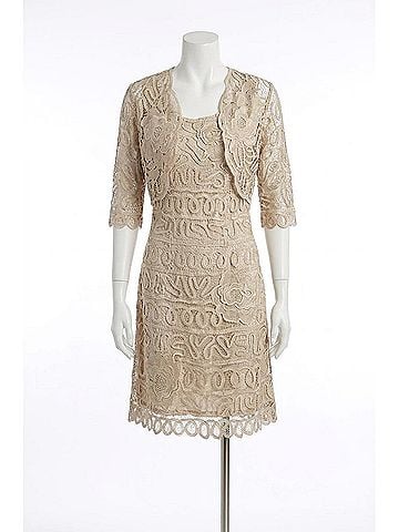 Soulmates Embroidered Short Madi Dress With Jacket Set in Champagne (view 1)
