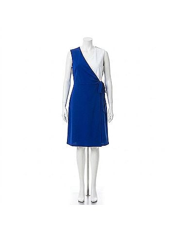 Kasper Women's V Neck Knee Length Wrap Dress in Blue (view 1)