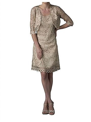 Soulmates Embroidered Short Madi Dress With Jacket Set in Champagne (view 2)