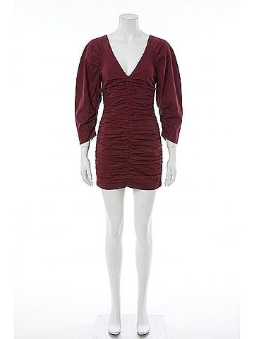 Do & Be Ruched Long Sleeve Mini Dress in Maroon (view 1)