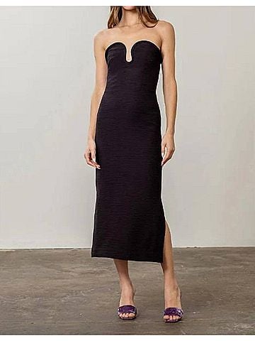Moon River Strapless Sculped Midi Dress in Black (view 2)