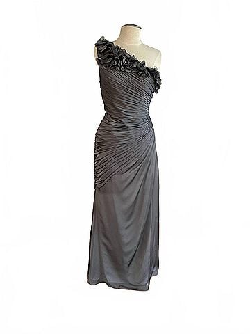 Bari Jay One-Shoulder Neckline Formal Gown in Charcoal (view 2)