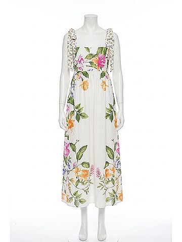 Blu Pepper Floral Empire Waist Midi Dress in Off White Multi (view 1)