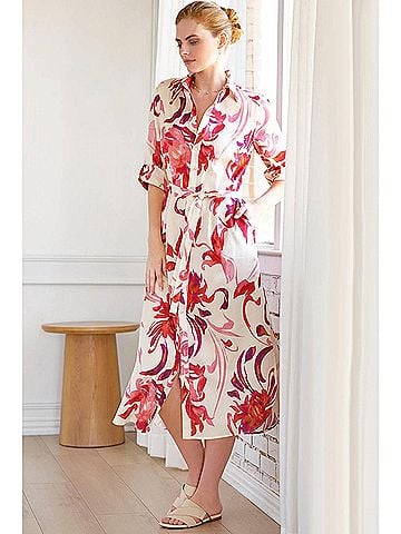 Finley Kyoto Floral Long Alex Shirt Dress in Natural/Pink (view 2)
